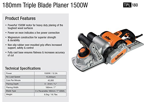 Triton TPL180 1500W Triple-Blade Planer, 7-Inch - Thumbnail 2