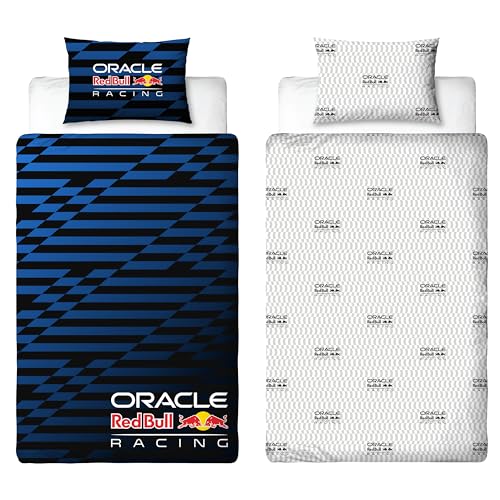 Oracle Red Bull Racing Offiziell Lizenziertes Einzelbettwäsche-Set | Design „Automatic“ | Beidseitig wendbares Bettwäsche-Set mit passendem Kissenbezug | Einzelbett-Set | Polycotton
