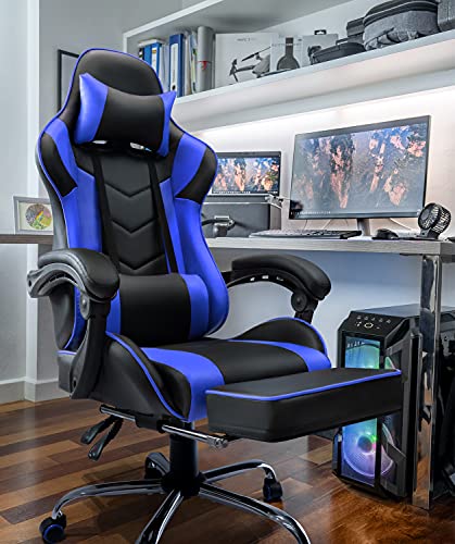 Furmax Gaming Chair Office Chair Ergonomic Racing Style Computer Chair With Footrest High Back Video Game Chair Adjustable Swivel Chair With Headrest And Lumbar Support (Cool Blue) #TOP1