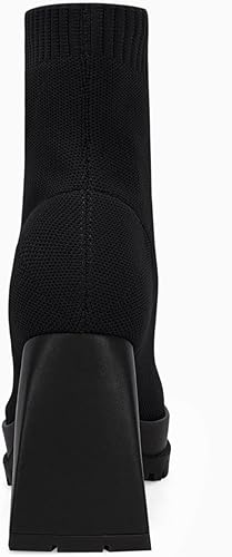Miniatura 6 de Botines de plataforma para mujer, con punta cuadrada, tacón grueso, de bloque elástico, de punto sin cordones