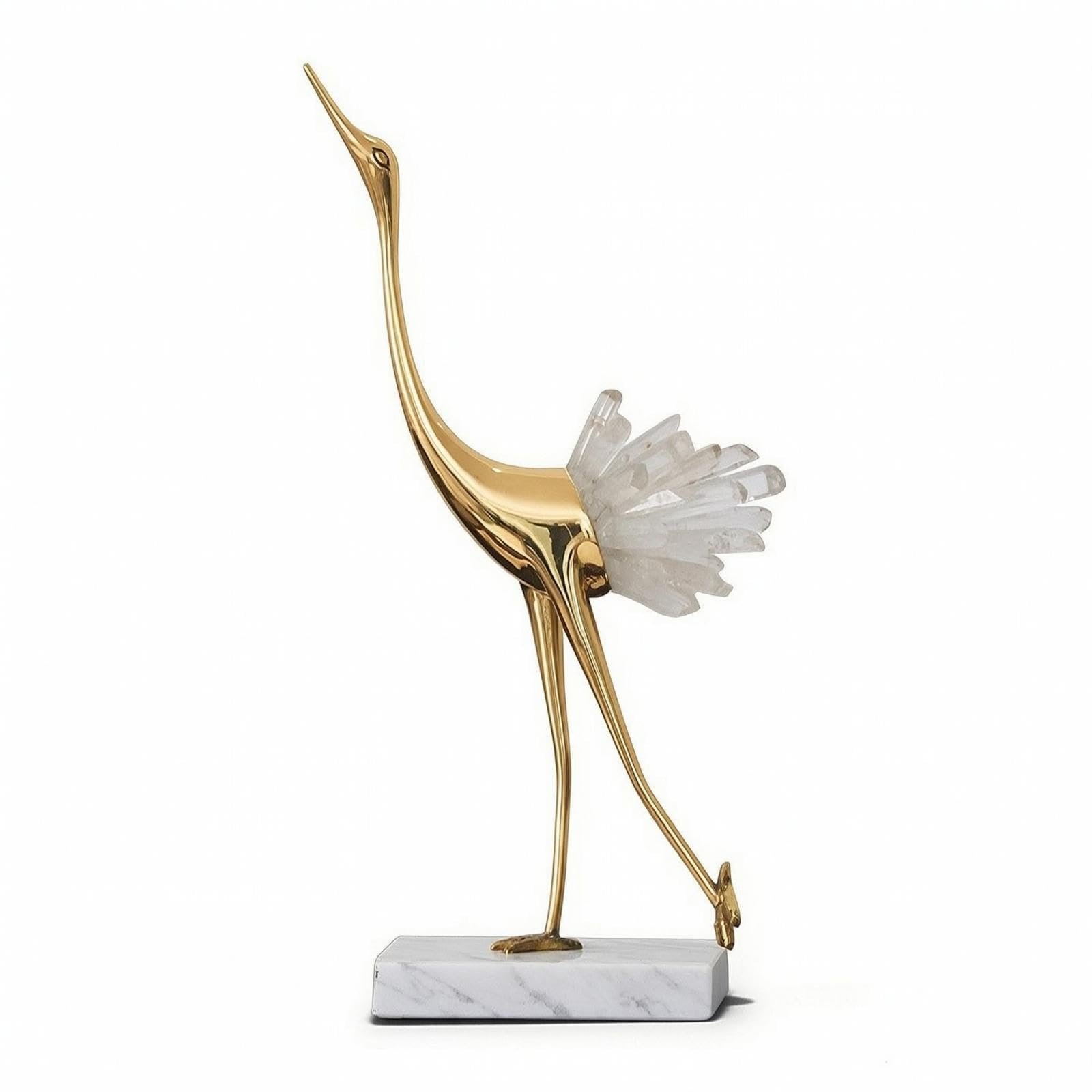 Crane Statue with Marble Golden Base Toned Crane Statue with Crystal Tail Accents Elegant Ornament for Homeowners, Living Room, Display Cabinet, Shelf Right Head-up-image-9