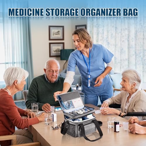 Image of Timgle 1 Pack Double Layers Medicine Storage Bag Pill Bottle Organizer 11.4 x 7.9 x 9.5 in Empty First Aid Kits Bag with Shoulder Strap for Home Emergency Medication Fish Oil Vitamins