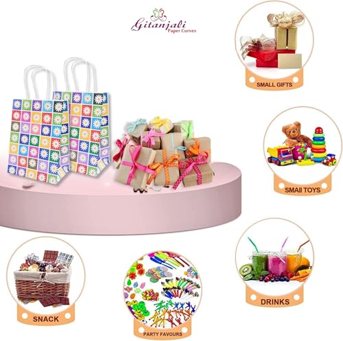 Image of Gitanjali Paper Curves Gift Bags- 5pcs 6x8x4 inch Floral Design Small Paper Bags with Handle, Return Gift Bag, Party Favor Goodie Treat Bag, Paper Carry Bags, Disposable Paper covers (Small-Floral, Pack of 5)