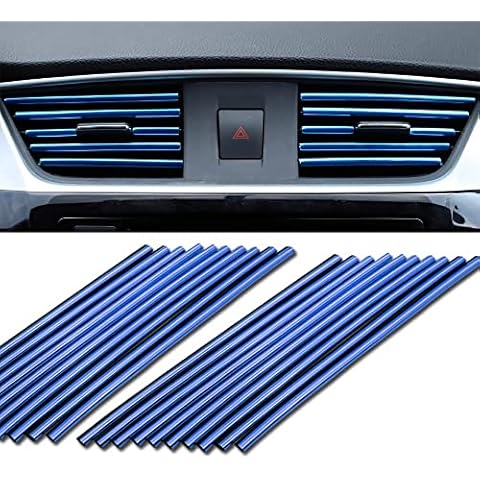 Car Air Vent Decoration Styling Ventilation Grille Trim PVC Air Outlet Interior Strips DIY Decoration Strips for All Straight Air Vent Outlet Car Shiny (blue) Cover