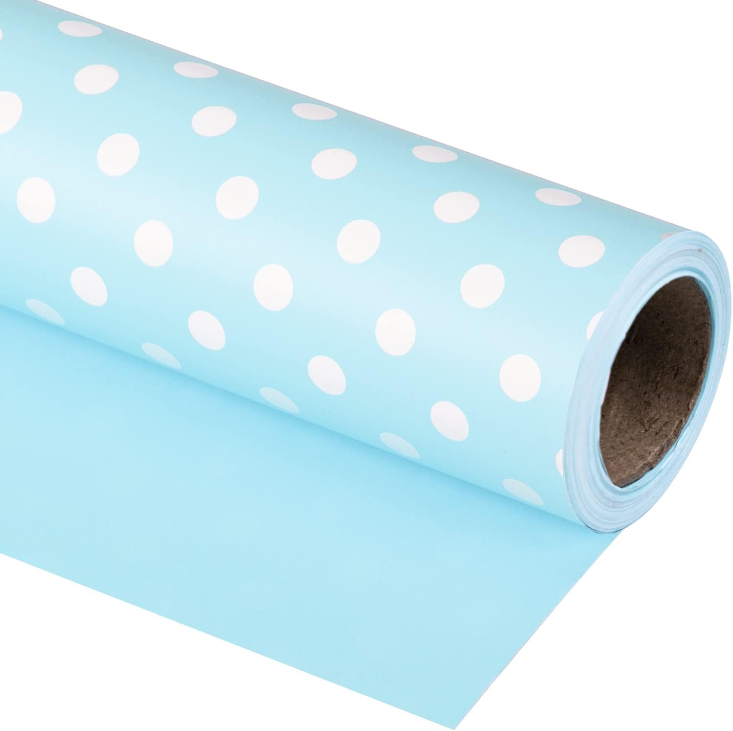 WRAPAHOLIC 30 Inch Reversible Baby Blue Wrapping Paper - 30 Inch X 100 Feet Jumbo Roll Baby Blue Polka Dots Design, Perfect for Birthday, Baby Boy, Baby Shower, Wedding, Bridal Shower Blue 30X1181 Inch (Pack of 1)