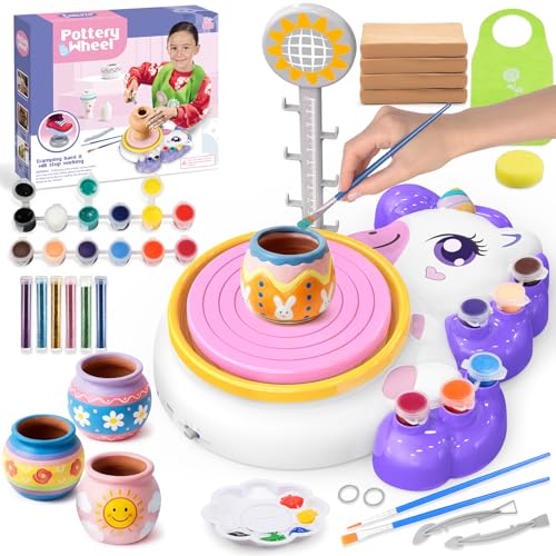 Unicorn Gifts for Girls: Pottery Wheel for Kids Unicorn Toys for 6-12 Year Old Girls Pottery Painting Craft Kit with Clay Birthday Christmas Gift for 6 7 8 9 10 11 12+ Year Old Kids