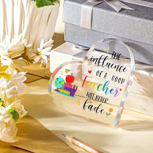 Image of Teacher Appreciation Gifts for Women Men, Acrylic Heart Sign | to My Teacher Paperweight Presents Birthday Christmas Retirement Thank You Gifts for Teacher