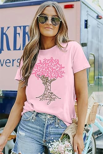 Breast Cancer Shirts for Women Breast Cancer Awareness Shirt Pink Ribbon Tree T-Shirts Cancer Support Short Sleeve Tops3