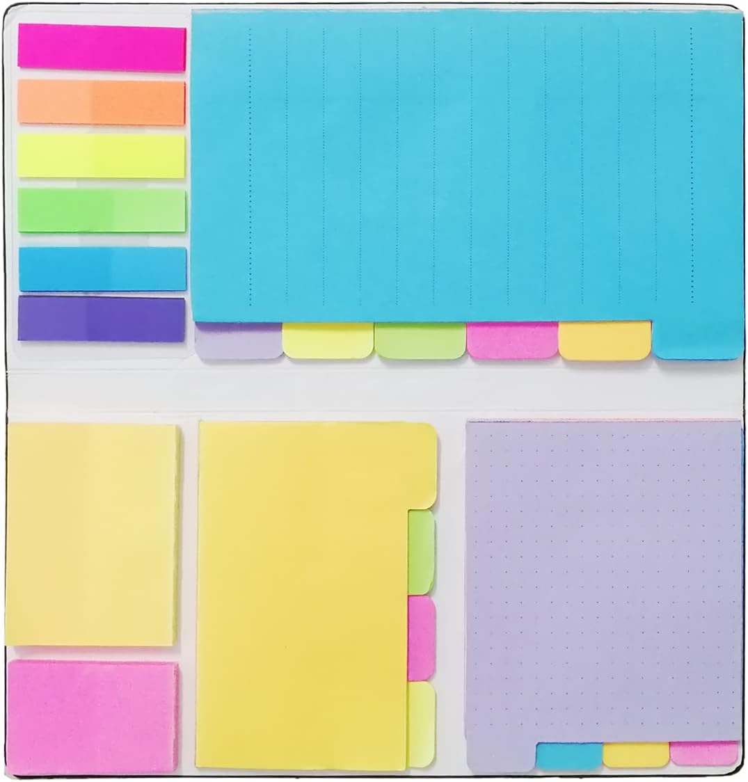 Colored Sticky Note Set,WELZA Deluxe Divider Self-Stick Notes Pads Bundle, Prioritize with Color Coding , 60 Ruled (3.7x6), 48 Dotted (3.7x3), 48 Blank (3x3.7), 48 Per Rectangular, 25 Per PET Color