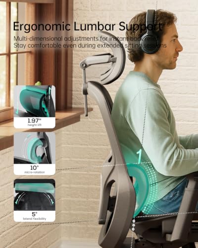 Image of Hbada P2 Ergonomic Office Chair, Office Chair with 3D Lumbar Support, Ergonomic Chair with 3D 360 Rotation Arms & 3D Headrest, 135 Stepless Tilt Function, Black