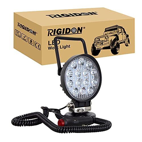 RIGIDON 1 Pcs 10 cm 4 pouces 42W feux de travail aimanté, phare de travail led rond, 12V 24V lampe de travail led avec base magnétique, led spotlights pour offroad Voiture camions SUV 4x4 tracteur Cover