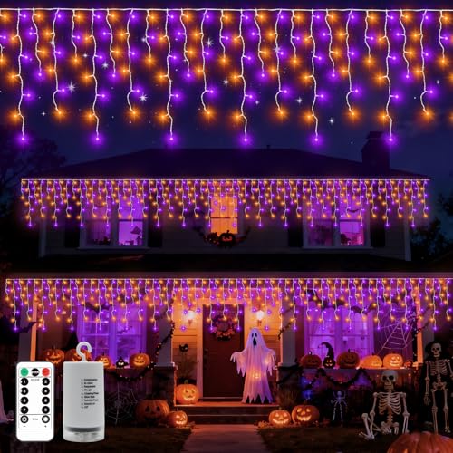 echosari 20Ft Halloween Icicle Lights Outdoor Battery Operated with Timer