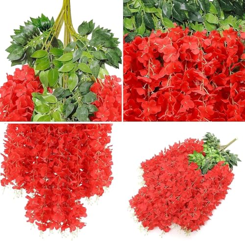 Image of SATYAM KRAFT 6 Pcs (43.2 inch) Artificial Wisteria Vine Garland | Long Silk Hanging Flowers String for Wedding Decoration Items, Mandap, Birthday Party, Festival Event & Home Decor (Red)
