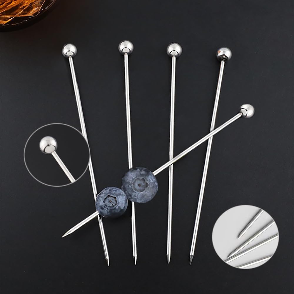 Birdbrid Premium Stainless Steel Cocktail Picks 4.5 Inch – Reusable Garnish Skewers for Olives, Fruits & Appetizers – Metal Martini Picks for Drinks & Barware – Pack of 4 1