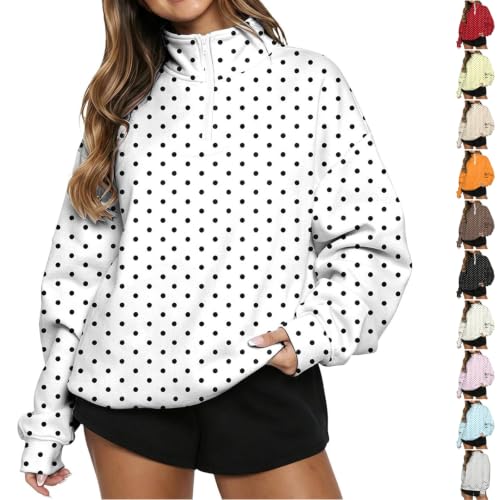 Women's Sweatshirts Polka Dot Quarter Zip Loose Fit Long Sleeve Fall Shirts - image 1