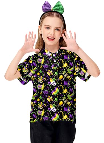 Image of AOBUTE Kids 4th of July Polo American Flag Short Sleeve Button Down Shirts Tops 3-14 Years