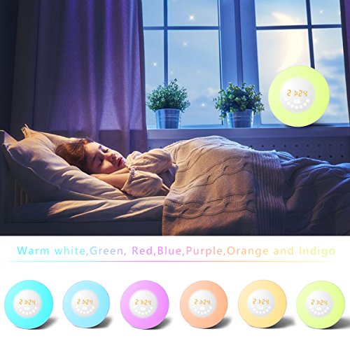 Sunrise Alarm Clock, Wake Up Light with 6 Nature Sounds, FM Radio, Color Light, Bedside Sunrise Simulator (White) - Thumbnail 2
