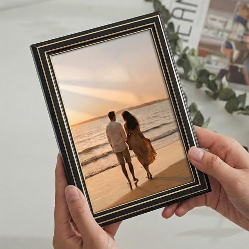 Image of Premium 5x7 Inch Black & Gold Photo Frame | Tabletop Display with Plexiglass Front | Perfect for Home Decor, Memories & Gifting