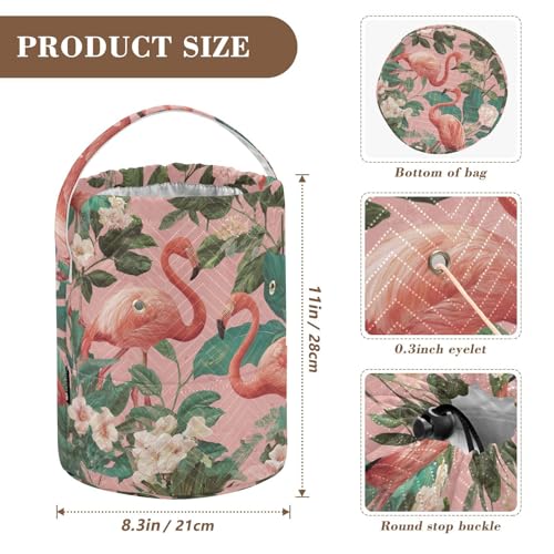 Image of ElliTarr Crochet Bag Yarn Bag with Handle Portable Knitting Project Bag Travel Yarn Storage Organizer Holder Case Pink Cute Tropical Flamingo and Plants