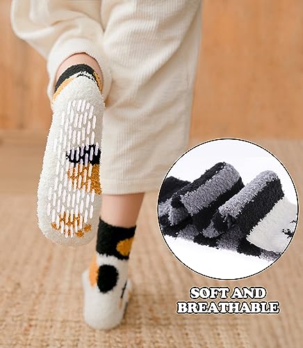 Image of FNOVCO Non Slip Socks for Women Winter Warm Cozy Fuzzy Slipper Socks Soft Fluffy Hospital Socks with Grips