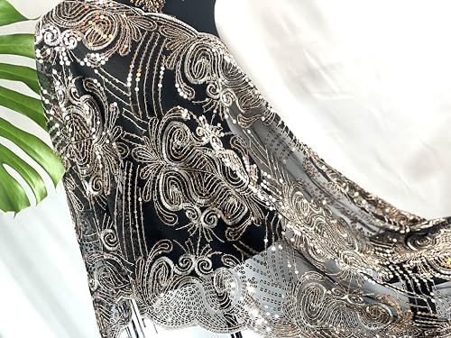 Sparkle Floral Sequin Scarf Vintage Style Evening Shawl Bling Classy Wedding Scarf Tassel Embroidery Lace4