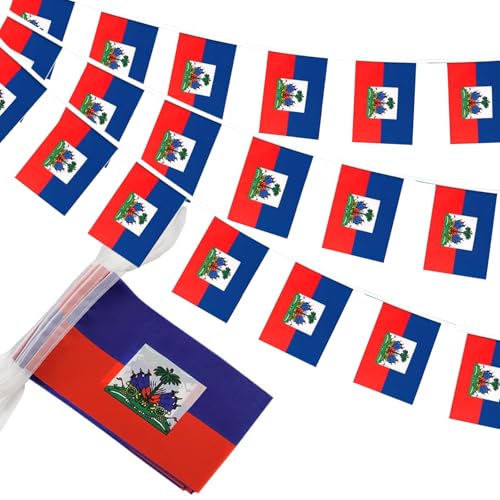 Image of Haiti Flags Haitian String Flag Banners for Patriotic Events Independence Day Sports Bars Inside Outside Decorations 33 Feet 30 Flags