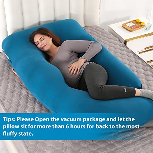 Image of Victostar Polyester Pregnancy Pillow,57 Inches U Shaped Maternity Pillow With Removable Cover Full Body Pillow Support For Back, Hips, Legs, Belly (Navy Blue)