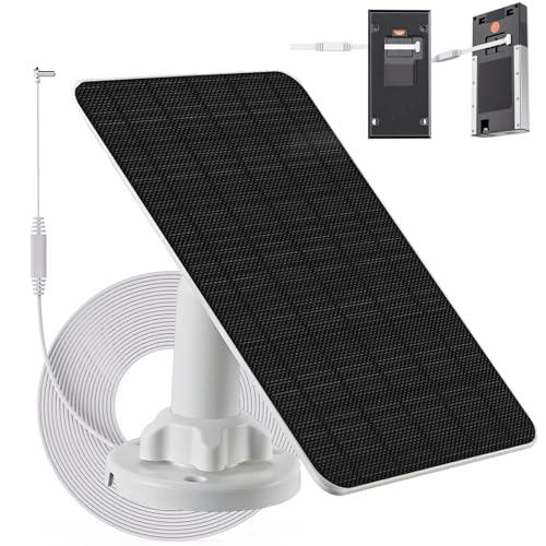 Panel solar de 3W/5V con batería integrada de 4000mAh, puerto USB C, IP65, cable de carga de 14 pies, compatibilidad perfecta con timbre de batería Ring (versión 2024), sin necesidad de quitar soporte