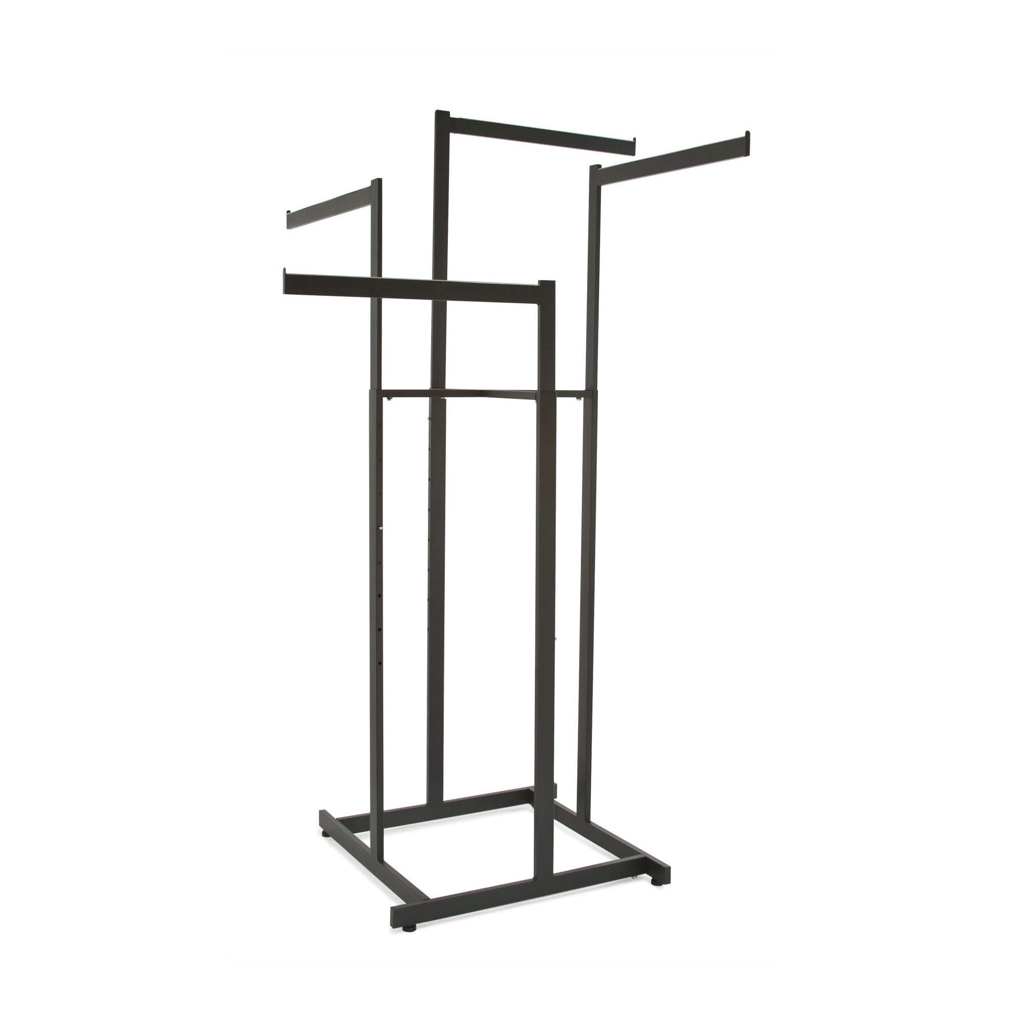 Econoco 4-Way Clothing Rack. Adjustable Straight Arm Garment Display with Rectangular Tubing and Tab Stops, Matte Black