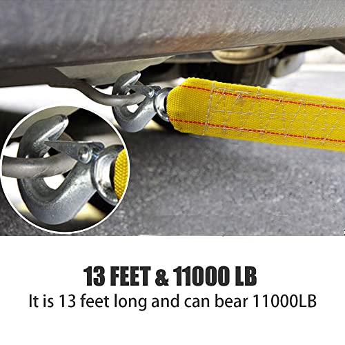 Heavy Duty Tow Strap With Safety Hooks | 1.8” X 13’ | 11000 Lb Capacity , Tow Rope Yellow Shackle For Vehicle Recovery, Hauling, Stump Removal & Much More,Best Towing Accessory For Car #TOP3