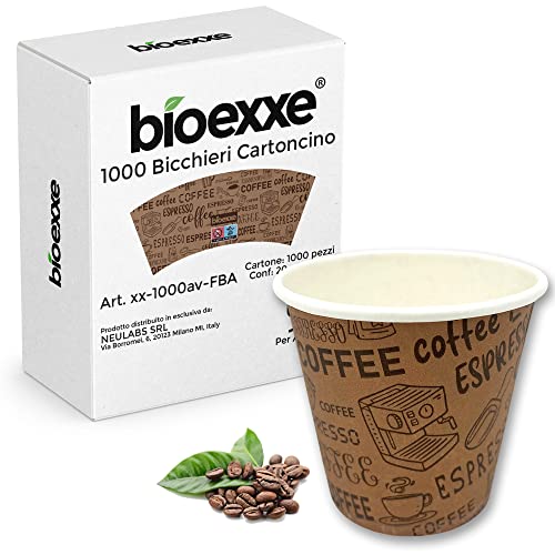bioexxe 1000 vasos cafe desechables de 75ml vasos desechables biodegradables - soportan bebidas hasta 85°/90°- Tamaño pequeño para espresso italiano (Marrón)