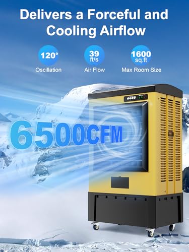 Image of Uthfy 6500 CFM Swamp Cooler, 48IN Evaporative Air Cooler with 19 Gal Water Tank, 3 Speeds, 120Oscillation, 5 Ice Packs, Outdoor Air Conditioner for Garage,Patio, Yard, Factory