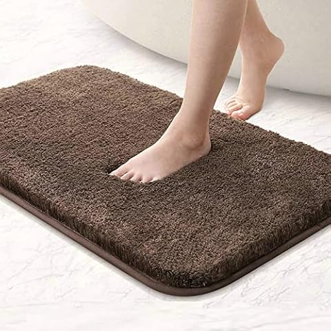 comfoyar Water Absorbent Bath Mat Fluffy Shaggy Soft Microfiber Rubber Backed Non Slip Bath Rug Machine Washable for Shower Bathroom(50 x 80cm,Black) Cover