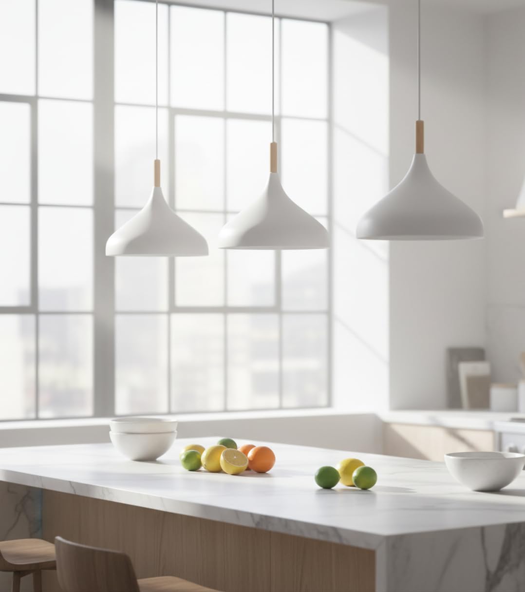 BEL AIR HOME - Lámpara Colgante Baviera - 1xE-27 (BOMBILLA NO INCLUIDA) - Diámetro 30 cm de Metal y Madera - Altura Ajustable (BLANCO)