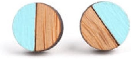 Mint Green Circle Stud Earring - Wooden Earrings - Geometric Wood Earring Studs - Minimalist
