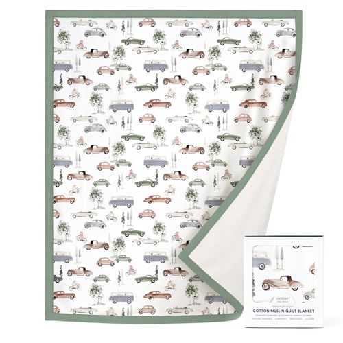 Image of GRSSDER Cotton Muslin Quilt Blanket - Silky Soft and Breathable Kids' Throw Blanket, Oversized Muslin Blankets for Newborns, Toddlers & Kids, 6 Layers Reversible Design for All Seasons, 55 inch x 69 inch