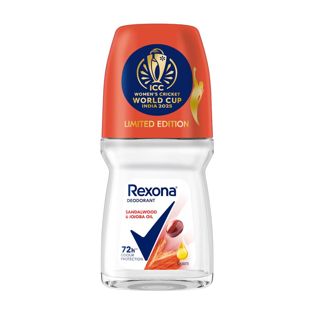 Rexona Sandalwood & Jojoba Oil Antiperspirant Roll-On | for Women | 12-HSA & Glycerin |72H Odour Protection | No White Marks | Limited Edition Pack - ICC Women’s Cricket World Cup India 2025 |50 ML-picture-47