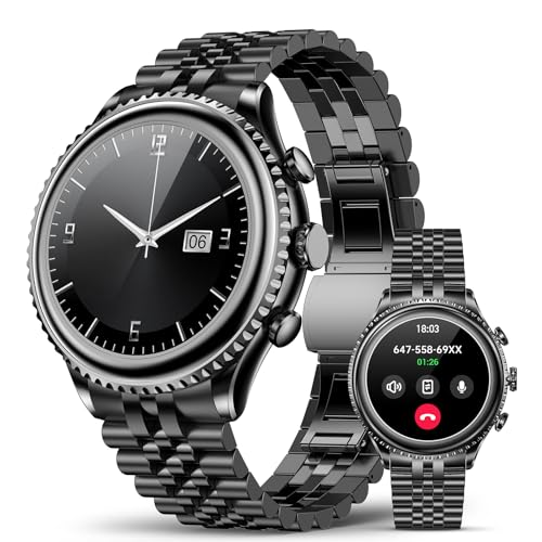 2025 Rotating Bezel Smart Watch for Men with Bluetooth Call, Heart Rate, Blood Pressure, SpO2, Sleep Monitor, Waterproof Round Watch with Encoder Knob, 1.32" AMOLED Display, Compatible Andro