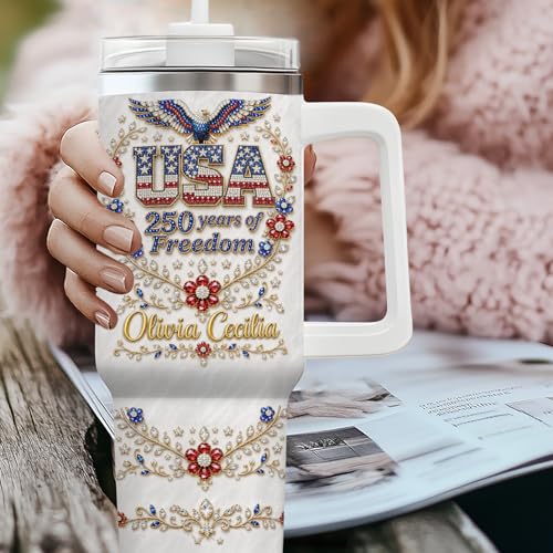 Image of Personalized 250th Anniversary Of America Tumbler - Custom Patriotic USA Flag 1776-2026 Gifts - US Eagle Freedom Cup 40oz A12 - American Independence Celebration Gifts For Men Women