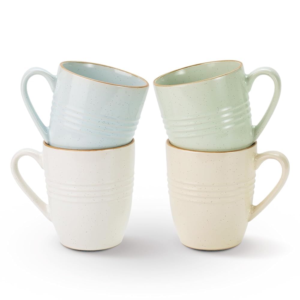 Richmount Jupiter Coffee Mugs Set of 4, 14oz/400ml Stoneware Tea Cups with Large Handle for Latte/Cappuccino/Milk/Cocoa/Tea, Microwave & Dishwasher Safe, Multi-Color
