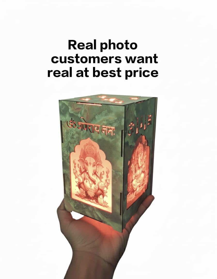 Indian Handicrafts Lord Ganesha Wooden Shadow Box, Religious Temple Lantern, Multi-Color Design, Tabletop Display,Come Positive Energy,Remove Negative Energy 4