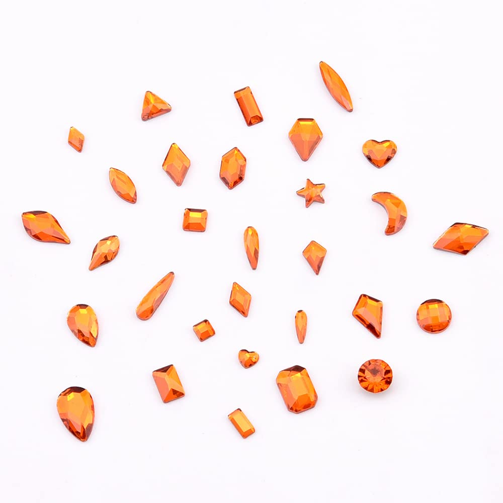 Orange Crystals 30 Types 600pcs Shape Diamond + 7000pcs Flatback Multi Big Small Nail Round Beads Rhinestones Decoration Kit 3D Nail Art Charm Jewels Set