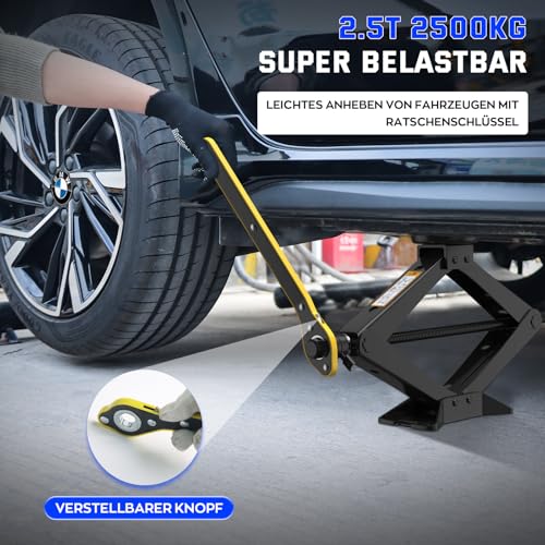 IMAYCC Wagenhber 2,5T(2500KG) für BMW, Scherenwagenheber mit 2Pcs Wagenheber Gummiauflage BMW Schützt PKW, Tragbarer Car Jack mit Radmutternschlüssel, Auto-Notfallset für BMW Serie.