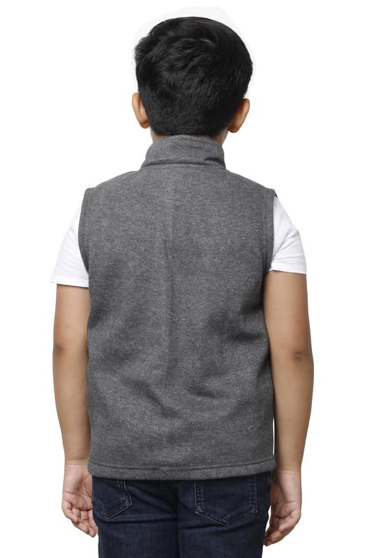 Image of IndiWeaves Boys Solid Fleece Warm Sleeveless Jackets for Winters (Pack of 2) Silver::Dark Blue