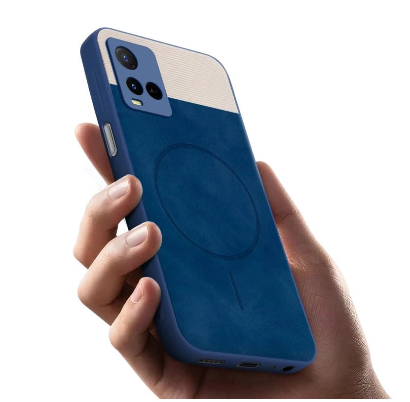Image of Bintage CASE Mac Safe Design Hard Light Weight Back Case | Soft Border Camera Protect | Dual PU Leather Finish Back Cover Compatible for Vivo Y21e / Vivo Y21A - White & Blue