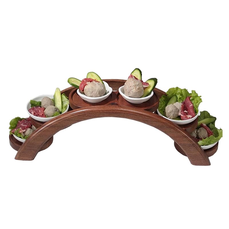VIGAN 1 placa de puente de arco para olla caliente, puente de sushi, barco, vajilla de postre, plato de madera para sushi, bandeja de sushi de cocina (sexta capa de café)