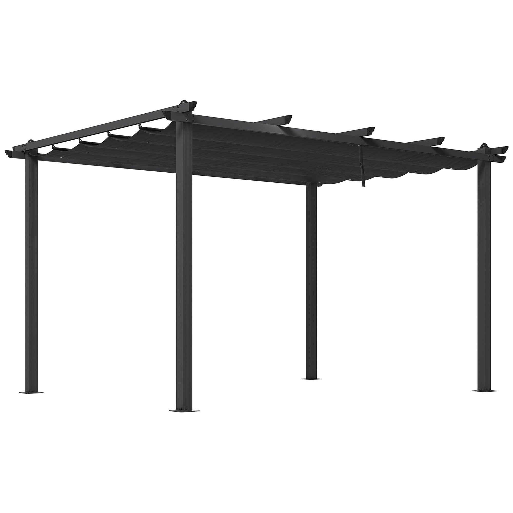 Outsunny Gazebo per Giardino 4x3 m con 8 Fori di Drenaggio, Picchetti e Viti, Pergola in Metallo, Alluminio e Poliestere, Grigio Scuro