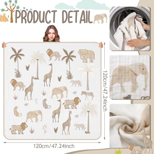 Image of SmoothNovelty Safari Animal Muslin Blanket 47 x 47 Inch Warm Soft Cotton Muslin Swaddle Blanket Nursery Swaddling Wrap Quilt for Bedding Gift, Cold Weather, Jungle Theme Nursery Decor