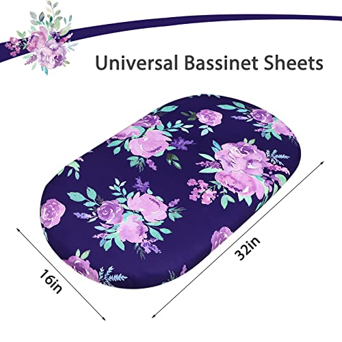 Bassinet Sheet, Newborn Moses Basket Girls, Ultra Soft Breathable, Snug Fitted Cradle Fitted Sheets For Bassinet Pads Mattress, Watercolor Purlple Flower #TOP5