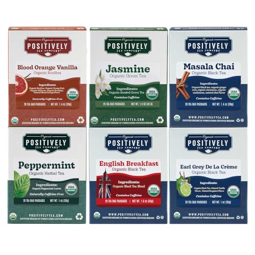 Image of Positively Tea, Organic Tea Bag Sampler, 6 Box Multi-Pack, 120 Tea Bags